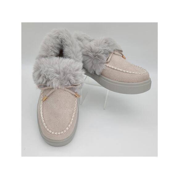 NWOT Rockomi Women's Sz 6 Gray Faux Fur Suede Slip-On Shoes Flats Comfort Casual - Picture 1 of 7